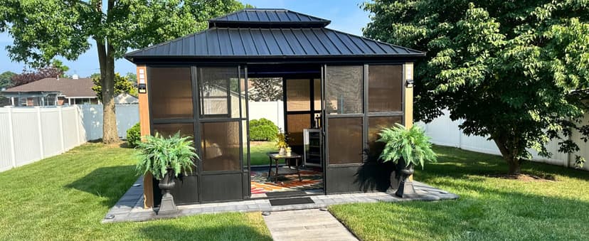 PURPLE LEAF 12' X 14' Patio Hardtop Gazebo Double Top Outdoor Screen House Aluminum Solarium Backyard Sun Room with Detachable Windows