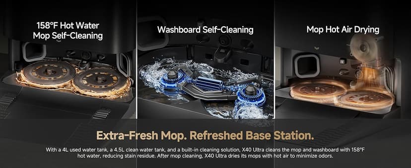 DREAME X40 Ultra Robotic Vacuum with Removable & Liftable Mop, 12,000Pa Suction, Side Brush Extensive Cleaning, 158°F Mop & Washboard Self Cleaning, Auto-Empty, Auto Refill, liftable Brushes