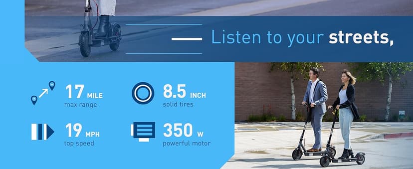 Hiboy S2 Series Electric Scooter, 8.5"-12" Tires, Up to 17-38 Miles Range, 350W/500W Powerful Motor & 19/23 MPH Portable Folding Commuting Electric Scooter for Adults with Double Braking System