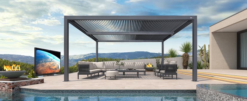 PURPLE LEAF Louvered Pergola 94AS 12' x 16' Outdoor Aluminum Pergola with Adjustable Roof for Deck Backyard Garden Grey Hardtop Gazebo