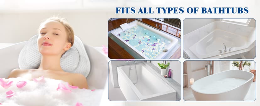 Bath Pillows for Tub, Afitton Luxury Bath Pillow Bathtub Pillow Headrest Neck and Back Support - with 4D Air Mesh Fabric & 6 Powerful Suction Cups, Ergonomic Bath Accessories Spa Gifts for Women Men