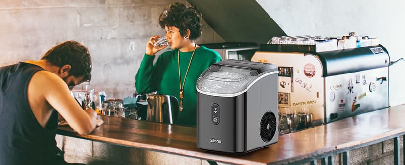 Nugget Ice Maker Countertop, Silonn Chewable Pellet Ice Machine with Self-Cleanin Function, 33lbs/24H Portable Ice Makers for Home Kitchen Officce, Black