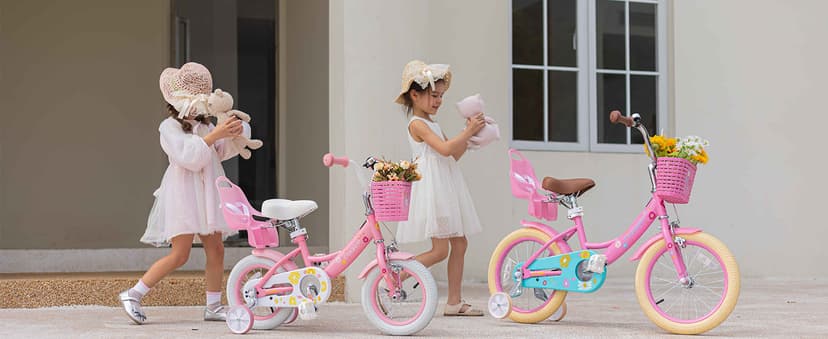 Glerc Maggie Girls Bike, 12-20 Inch Kids Bike for 2-13 Years Old Children, Princess Style Kids Bicycle with Doll-Seat & Basket & Training Wheels, Multiple Colors
