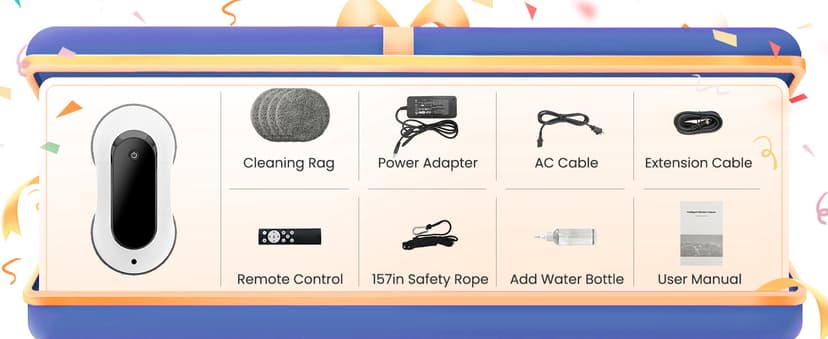 Portable Window Cleaning Robot, Ultrasonic Dual Spray,3000Pa Suction Power, Window Cleanner with Intelligent Edge Detection, Infrared Remote Control