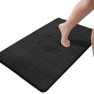 Bathroom Rugs Set Memory Foam Bath Rugs Non-Slip Bath Mat Set 3 Piece,Washable Bathroom Mats,Absorbent Shaggy Rugs Super Soft U-Shaped Toilet Rug,Bahroom Carpets for Bathroom,Tub,Shower(Black)