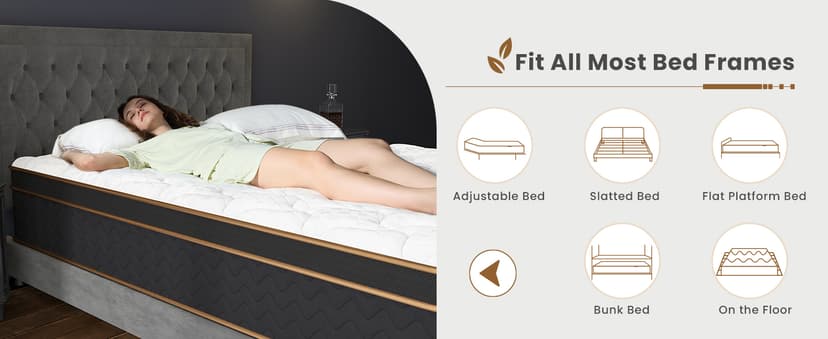 Queen Mattress, 14 Inch Plush Hybrid Mattresses with Gel Memory Foam, Fiberglass-Free Mattress in a Box, Individual Pocket Spring-Motion Isolation-Extra Edge Support, 365 Nights Trial,CertiPUR-US