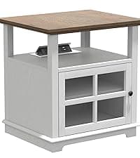 HIFYOBRO 24''Tall End Table with Charging Station, Adjustable Shelf, Storage Side Table,21" Large Nightstand for Living Room, Bedroom,Espresso