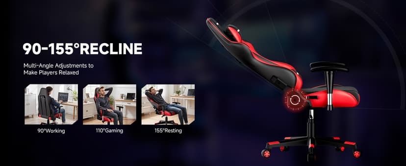 GTRACING Gaming Chair with Reclining Backrest, Adjustable Height and Swivel Base, Ergonomic Computer Chair with Headrest and Lumbar Support (Red)
