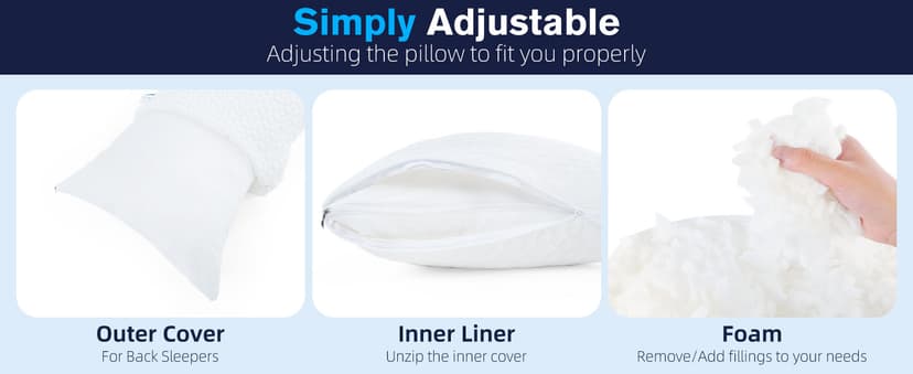 Original Adjustable Bed Pillow for Sleeping, Good for Side, Back & Stomach Sleeper with Washable Removable Cover, Additional Foam Fill Included