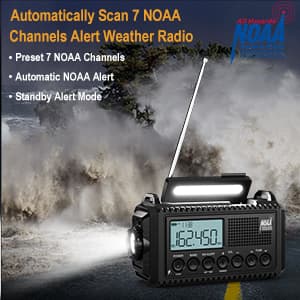 Raynic NOAA Weather Radio, 5000mAh/18500mWh Solar Hand Crank Emergency Radio, Battery Powered Portable Radio with AM/FM/SW/NOAA, Cell Phone Charger, Type-C Charging, Flashlight and SOS Siren