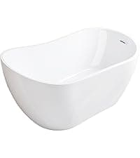 WOODBRIDGE 59" Acrylic Freestanding Bathtub Contemporary Soaking Tub with Matte Black Overflow and Drain,White Tub,B0058-MB
