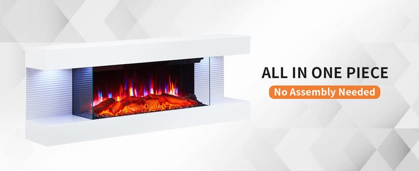 PuraFlame Alsa 44 Inch Wall Mounted Electric Fireplace All-in-One with Multi Ambient Light Colors, Remote, 1500W Heater, White