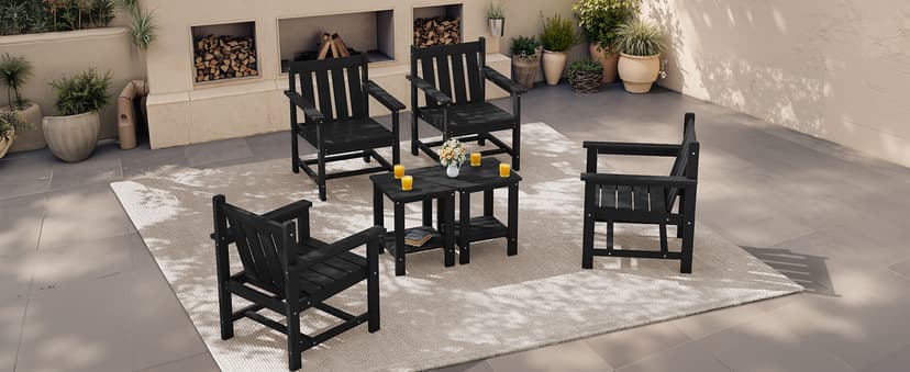 SERWALL 3 Pieces Patio Bistro Set, All Weather Adirondack Chair Set with Side Table, HDPE Material Outdoor Patio Furniture Set for Balcony, Porch, Garden, Backyard- Black
