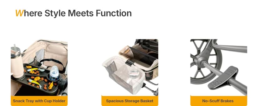 Tandem Wagon Stroller for 2 Kids, All-Terrain with Removable UV-Protection Canopy, Adjustable Push/Pull Handle, Snack Tray & Cup Holders, Perfect for Baby and Toddler(Khaki)