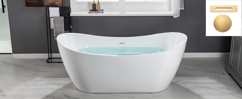 WOODBRIDGE 71"Freestanding White Acylic Soaking Bathtub with Chrome Drain and Overflow,B0017 C