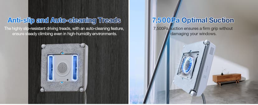 ECOVACS WINBOT Mini Window Cleaning Robot - Compact Design, Dual Nozzles with Ultrasonic Spray, 9-Stage Protection System, Intelligent Path Planning, 3 Cleaning Modes, Anti-Slipping System