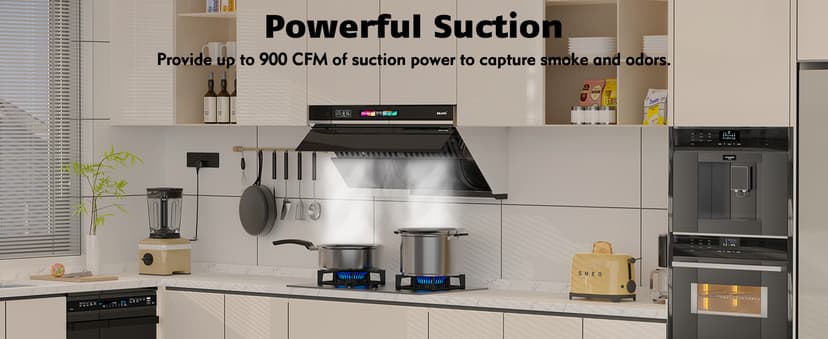 Under Cabinet Range Hood 30 inch, 900 CFM Kitchen Hood with Voice/Gesture/Touch Control,Ducted/Ductless Convertible Stainless Steel Range Hood, 4 Speed Exhaust Fan,Adjustable Lights