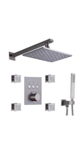 14 X 20 Inch LED Rain Ceiling Shower Head with Hand Sprays Thermostatic Rainfall Shower System Set Digital Display Matte Black