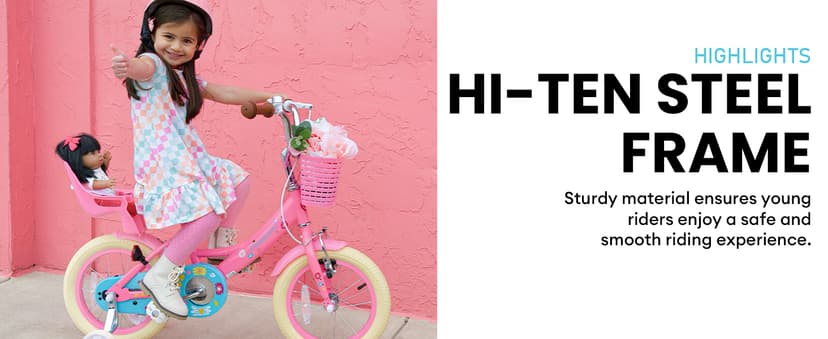 Glerc Maggie Girls Bike, 12-20 Inch Kids Bike for 2-13 Years Old Children, Princess Style Kids Bicycle with Doll-Seat & Basket & Training Wheels, Multiple Colors