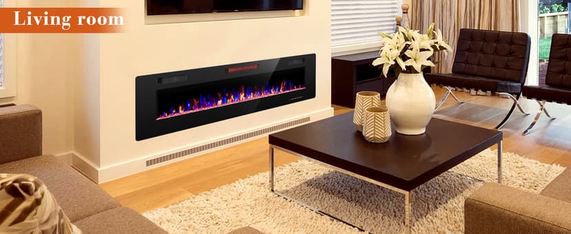 60" Electric Fireplace in-Wall Recessed and Wall Mounted 1500W Fireplace Heater and Linear Fireplace with Timer/Multicolor Flames/Touch Screen/Remote Control