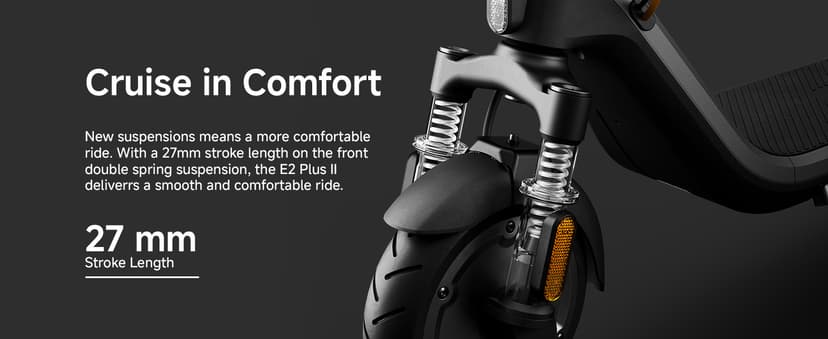 Segway Ninebot E2 Plus II/ E2 Pro Electric Scooter, 15.5 mph Top Speed, Front Suspension (E2P2 Only), Portable Kick Scooter for Adults, UL-2272 2271 Certified