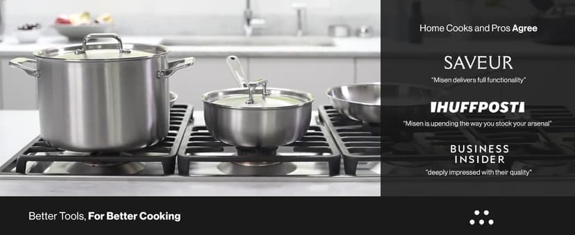 Misen 5-Ply Stainless Steel Cookware Set - Versatile, Dishwasher Safe - 9-Piece Set - 10" Skillet, 12" Skillet + Lid, 3 QT Saute Pan + Lid, 3 QT Saucier + Lid, 8 QT Stockpot + Lid