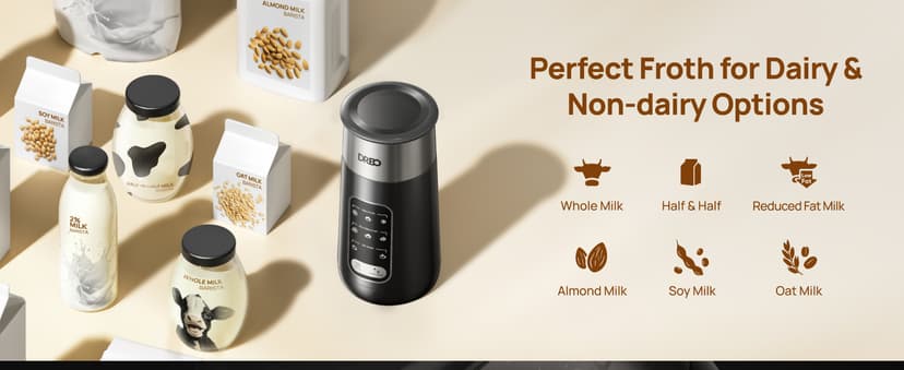 Dreo Milk Frother, 8-in-1 Electric Frother for Latte Art Coffee, 9oz/270ml Warm and Cold Foam Automatic Frothers for Dairy and Non-Dairy Milk, LED, Easy to Clean, BaristaMaker Air