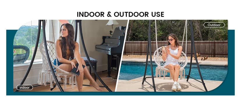 ANOW Adjustable Hammock Chair Swing Stand Only, Heavy Duty Hanging Chair Stand with Safety Hooks for Indoors Outdoors, Max 400 Lbs, Plus Size Version, Black