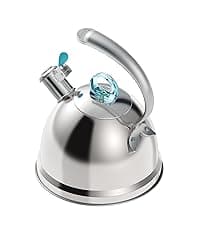 Harriet Tea Kettle Stovetop, 2.5 Quart Whistling Stainless Steel Tea Pot, 3-Layer Base, Unique Ergonomic Handle, Includes Pot Holder & Mat, Electric/Induction/Gas Stovetops Applicable, Mirror Finish