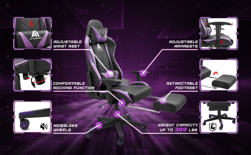 Gaming Chair High Back Ergonomic Computer Racing Chair Adjustable Office Chair with Footrest, Lumbar Support Swivel Chair - Upgraded Version BlackPurple