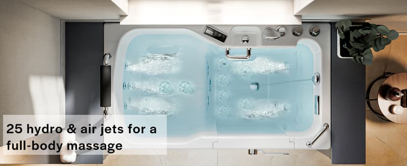 Empava Walk in Tub, 54" Whirlpool Bathtub with 12 Air & 13 Water Jets, Heated Massage Soaking Tub, 20% Wider Outward Swing Door, Right Drain,Walk-In Bathtub for Seniors, Acrylic