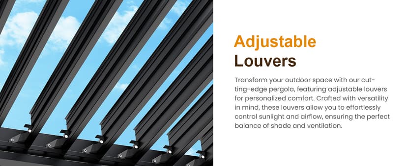 Louvered Pergola 12'x16', Full Aluminum Outdoor Pergola with Adjustable Rainproof and Gutter System, Hardtop Gazebo for Patio, Deck, Garden, Yard, Black