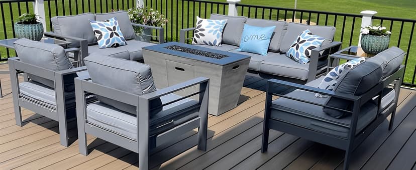 Solaste Aluminum Patio Furniture Set,7 Seats Modern Outdoor Conversation Set Sectional Sofa with Upgrade Cushion and Coffee Table,Grey