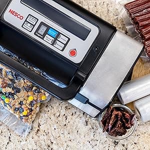 Nesco Deluxe Food VS-12 Vacuum Sealer, 130 Watts, Kit Bags & Viewing Lid, Compact, Silver