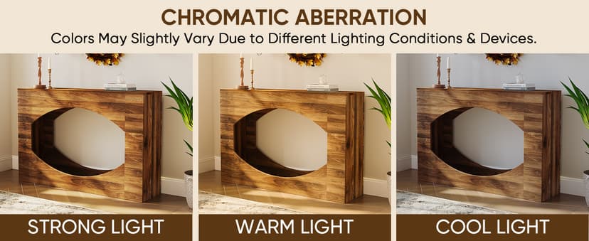 Farmhouse Console Table, 47 Inches Entryway Console Table with LED Light, Sofa Table Behind Couch, Wooden Hallway Accent Table for Entryway, Living Room