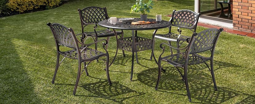 NUU GARDEN Bistro Set 3 Piece Outdoor Cast Aluminum Patio Bistro Set Patio Table and Chairs Set of 2 with Umbrella Hole and Gray Cushions, Black