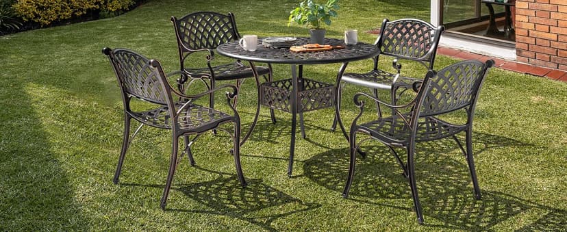 NUU GARDEN Patio Bistro Sets 3 Piece Cast Aluminum Bistro Table and Chairs Set with Umbrella Hole Bistro Set of 2 for Patio Backyard, Black