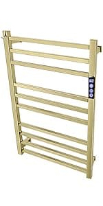 Black Towel Warmer Rack for Bathroom with Timer/Fahrenheit Display Electric Heated 10 Bars Drying Rail Plug-in or Hardwired Wall Mounted Heating Bath Towel Warming(Matte Black)