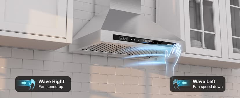 Wall Mount Range Hood 30 inch,900 CFM Kitchen Hood with Voice/Gesture/Touch Control,Vent Hood in Stainless Steel With Ducted/Ductless Convertible, 4 Speed Exhaust Fan