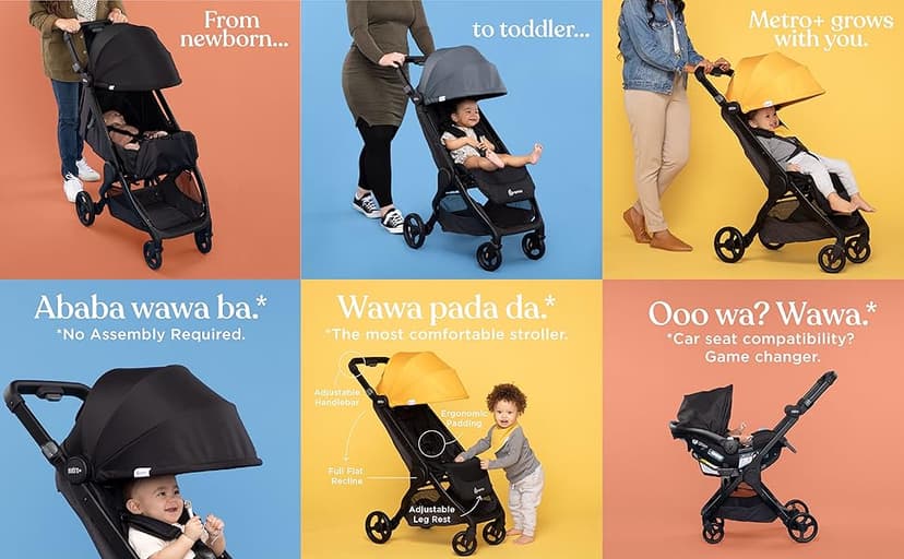 Ergobaby Metro+ Compact Baby Stroller, Lightweight Umbrella Stroller Folds Down for Overhead Airplane Storage (Carries up to 50 lbs), Car Seat Compatible, Slate Grey