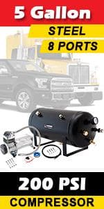 Vixen Horns 12V Air Compressor with Tank 1.5 Gallon - 150 PSI Working Pressure Onboard Air System for Train Horns/Inflating Tires, VXO8315