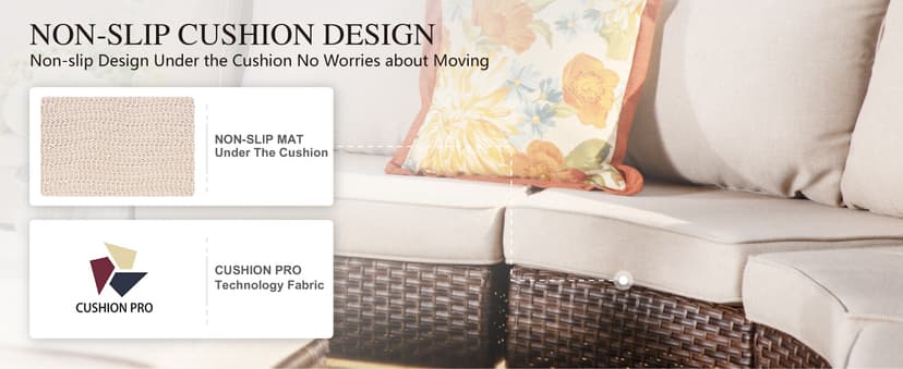 Sophia & William Patio Furniture Set with 56" Fire Pit Table, 10PCS Outdoor Wicker Sectional Conversation Set with 3-Seater Sofa, 2-Seater Couch, 2 Ottoman & FirePit Table(Beige)