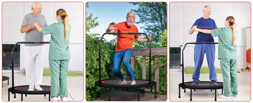 Foldable Mini Trampoline for Adults & Kids 40/48 inch Rebounder Trampoline with Adjustable Foam Bar for Indoor Workout Fitness