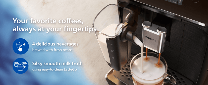 PHILIPS Series 2300 Fully Automatic Espresso Machine - 4 Hot Drinks, Fast Clean, 40% Quieter SilentBrew, Aquaclean Filter, Matte Black (EP2330/10)