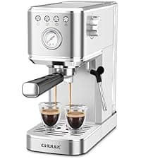 CHULUX Slim Espresso Machine with Milk Frother Steam Wand, 20 Bar Professional Italian Pump Espresso Coffee Machine for Home Cappuccino & Latte Maker, Silver