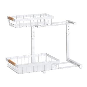 PXRACK 2 Pack Under Sink Organizer,Adjustable Height,2 Tier Pull Out Under Cabinet Organizer,Slide Out Thickened Metal Under Sink Storage for Kitchen Bathroom Laundry Cabinet Pantry,White