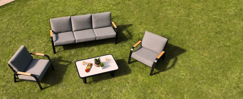 EAST OAK 5 Seats Patio Furniture Set, Waterproof Outdoor Patio Furniture with Thick Cushion, 4-Piece Outside Conversation Set with Coffee Table for Garden and Yard, Misty Grey