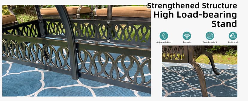 MEETWARM 9-Piece Outdoor Furniture Dining Set, All Weather Cast Aluminum Patio Garden Set with 8 Chairs,1 Oval Table, 2" Umbrella Hole, Dark Bronze