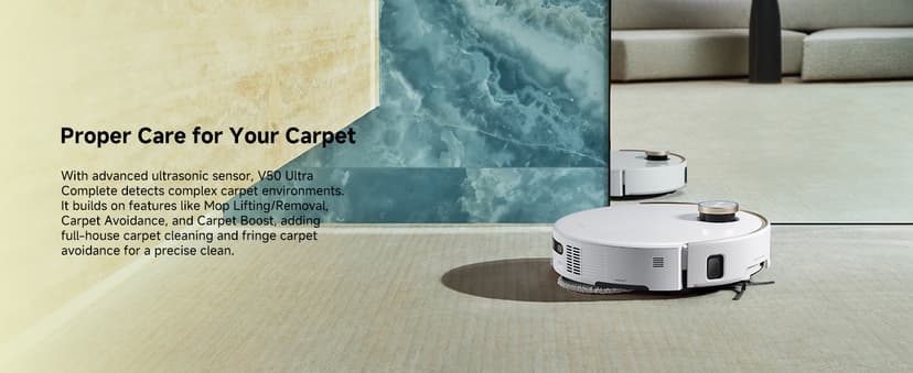 Mova V50 Ultra Complete Robot Vacuum and Mop Self-Cleaning, 24,000 Pa Suction, Liftable Navigation with Obstacle Overcoming and Warm Water Mopping with DuoSolution System Designed for Pets, White