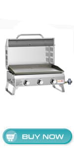 Onlyfire BBQ Gas Grill 3-Burner with Foldable Cart & Side Table, Portable Propane Grill with Lid for Outdoor Patio Backyard Barbecue Camping Tailgating RV Trip, Stainless Steel, GS308